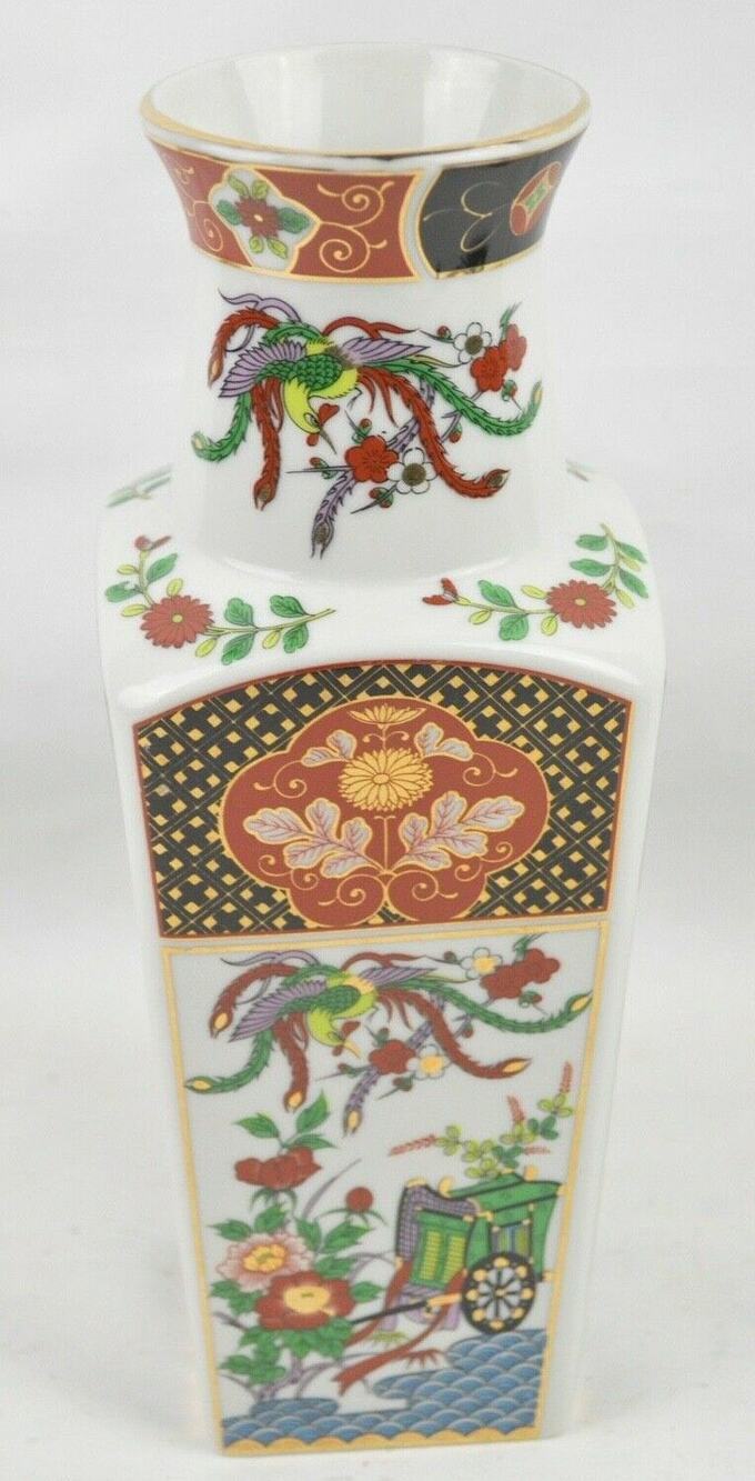 Vintage Imari Ware Square Porcelain Vase Japan 10" Sakura Floral Decor